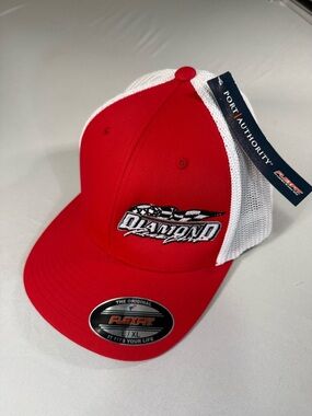 Diamond Racing Cars Flexfit Trucker Hat L/XL Red White NWT Racing